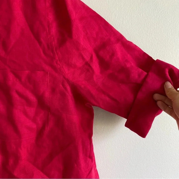 CHICO’S 100% Linen Dark Pink Button  Down Shirt Size 2 - Picture 8 of 12